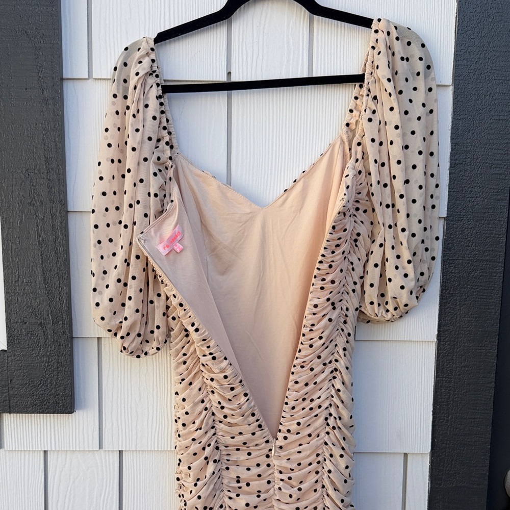 re:named Blush with Black Polka Dot Ruched Puff-Sleeve Mini Dress - Picture 5 of 8